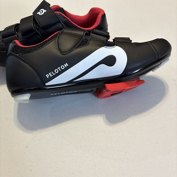 Women's Size 7 (38 EU) Peloton Cycling Shoes Black White Red EUC - Picture 6 of 8